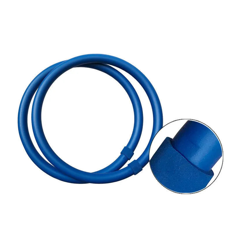 Blue arm hoop massage and exercise equipment with soft foam outer layer on a white background