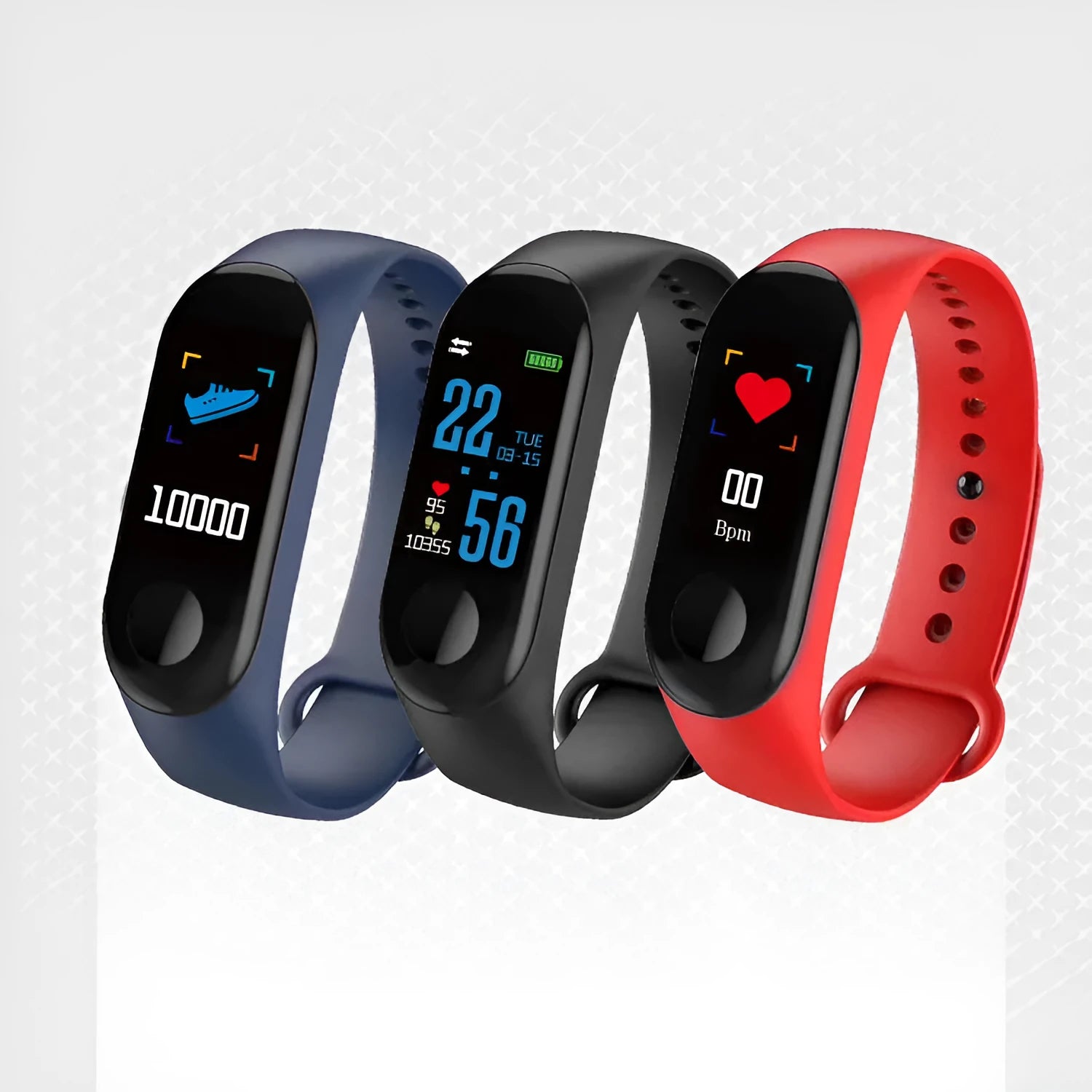 M3 Smart Fitness Bracelet with colour screen and black TPE wristband on a wrist