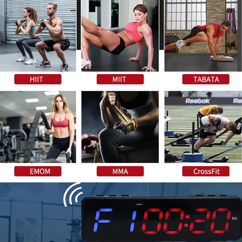 Fitness exercise timer with magnetic suction showing seconds display in blue colour, plastic construction