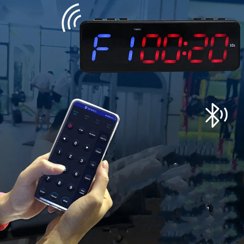 Fitness exercise timer with magnetic suction showing seconds display in blue colour, plastic construction
