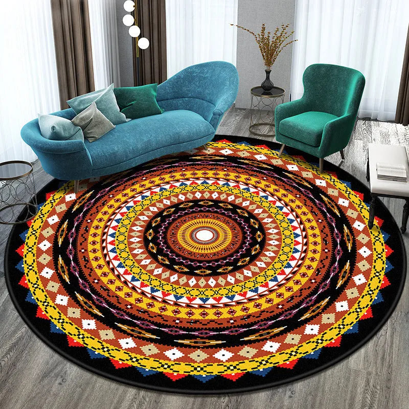National style round polyester rug in multiple colour options for bedroom and living room floor decor