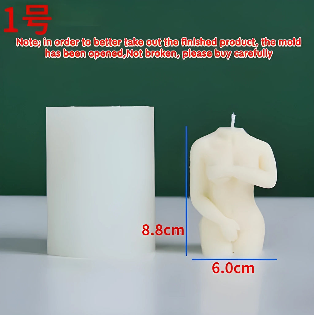 Silicone female body candle mould showing three shy female body shape variations for handmade wax sculptures