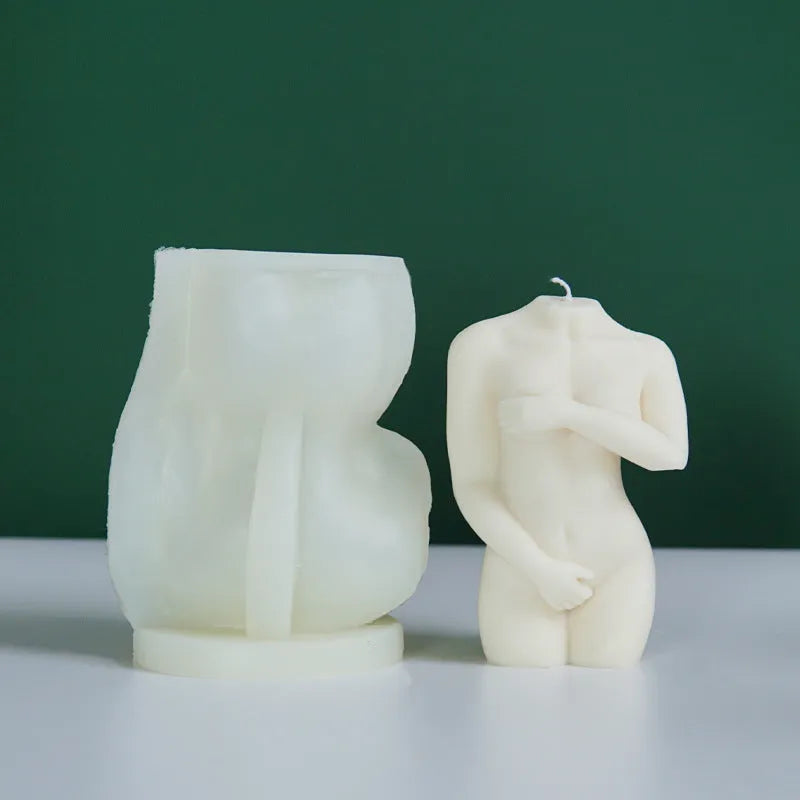 Silicone female body candle mould showing three shy female body shape variations for handmade wax sculptures