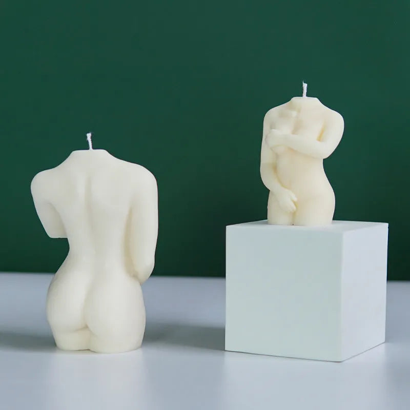 Silicone female body candle mould showing three shy female body shape variations for handmade wax sculptures