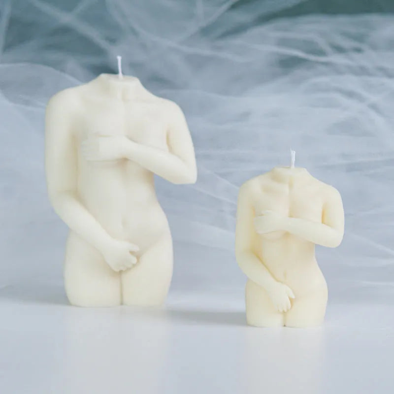 Silicone female body candle mould showing three shy female body shape variations for handmade wax sculptures