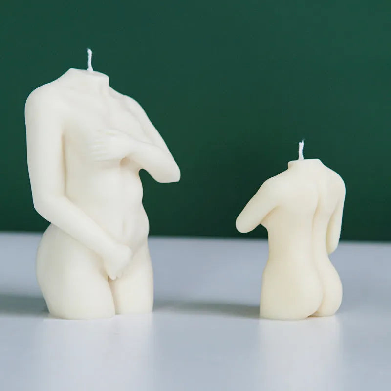 Silicone female body candle mould showing three shy female body shape variations for handmade wax sculptures