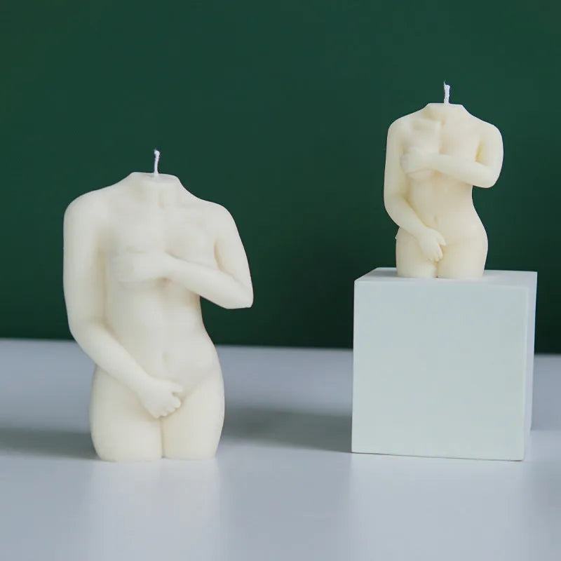 Silicone female body candle mould showing three shy female body shape variations for handmade wax sculptures