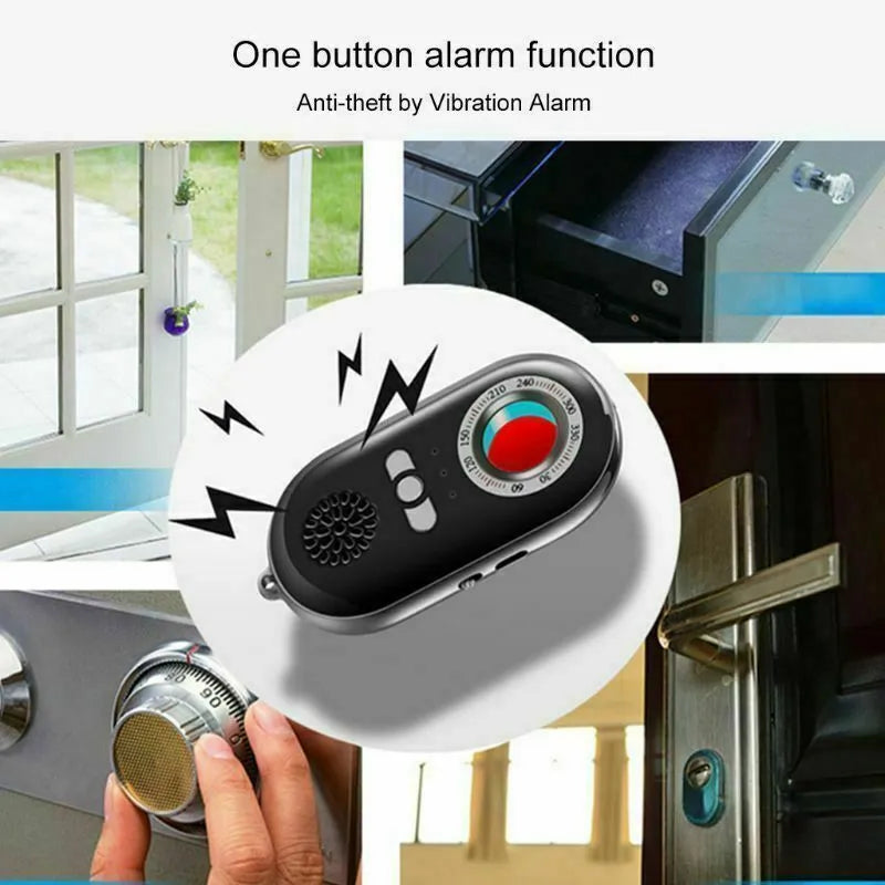 Compact wireless signal detector for travel security with vibration alarm function