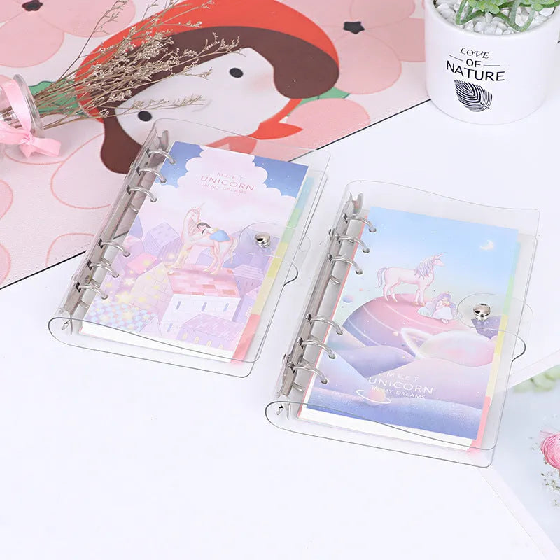 Metal binder shell with PVC cover in Alice Castle colour showing loose leaf binding and pull side bag