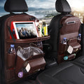 PU leather car storage hanging bag with multiple pockets attached to car seat