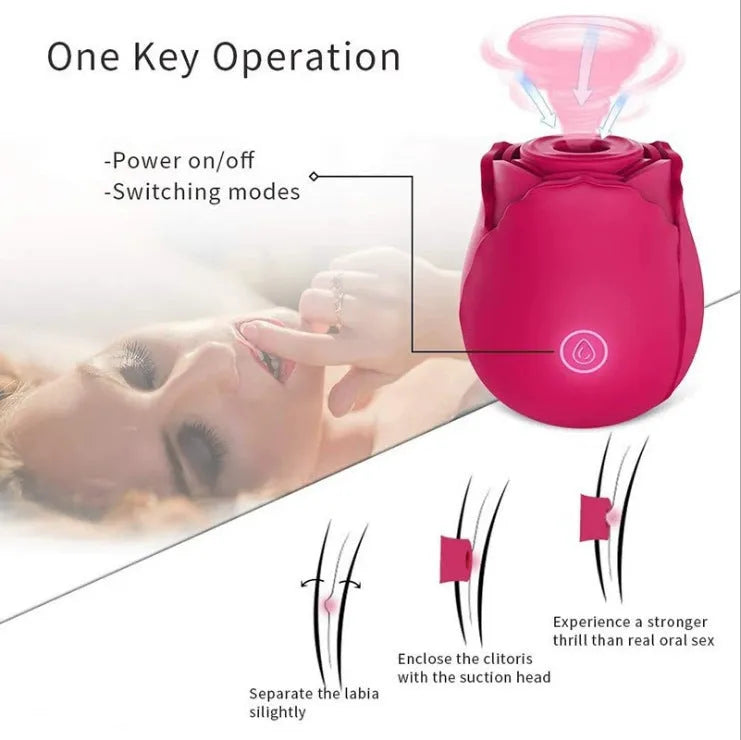 Huafeihua rose sucking tongue licking vibrating egg in pink, silicone body, 58x58x62mm, 35dB quiet adult toy