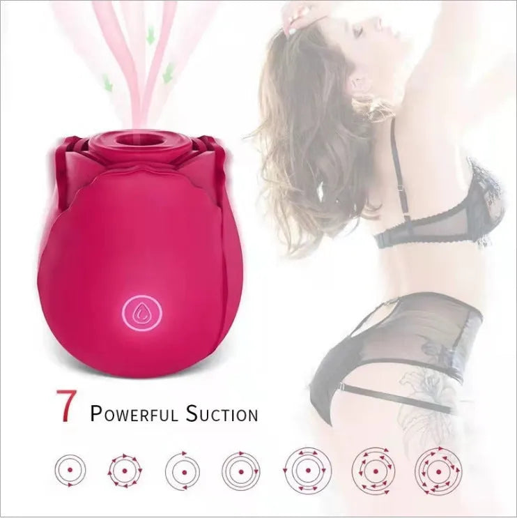 Huafeihua rose sucking tongue licking vibrating egg in pink, silicone body, 58x58x62mm, 35dB quiet adult toy