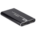 Black HDMI video capture card with USB 3.0 interface for 4K screen recording and 1080p 60fps game capture
