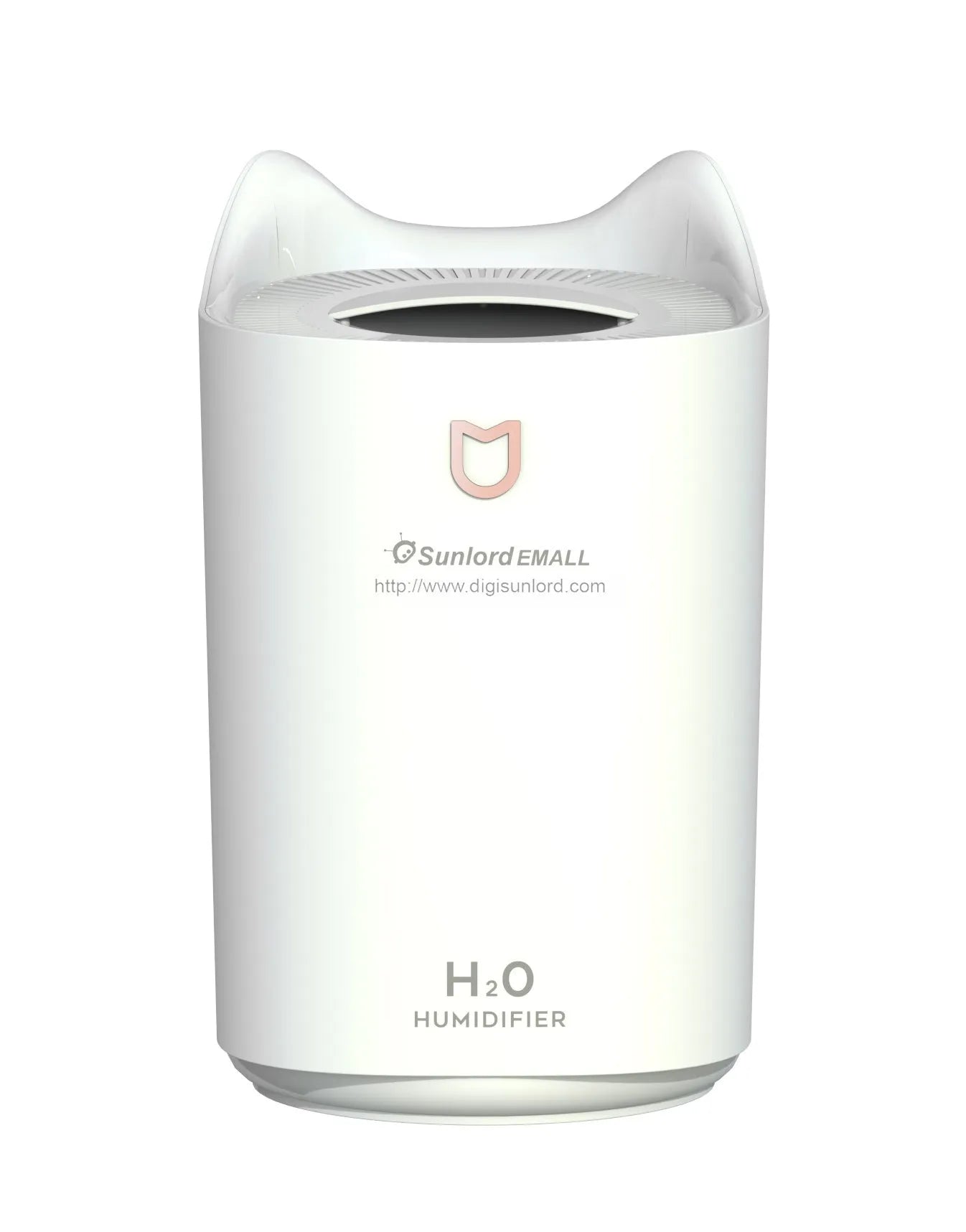 Coral Pink USB-powered humidifier and aroma diffuser with three mist outlets on a wooden table.