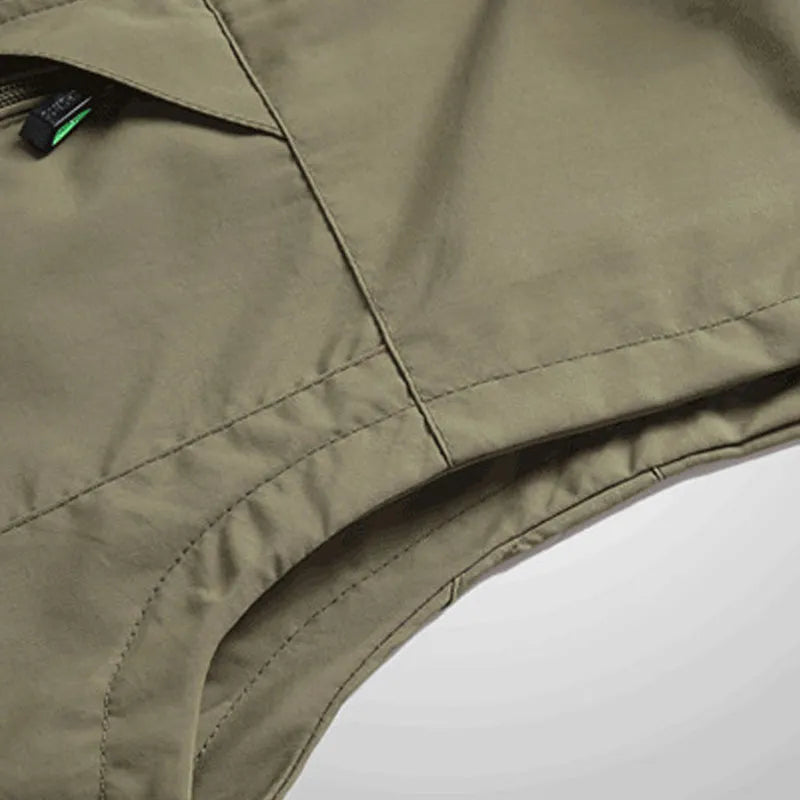 Men's cotton blend nylon outdoor leisure vest in army green with stand-up collar and zipper
