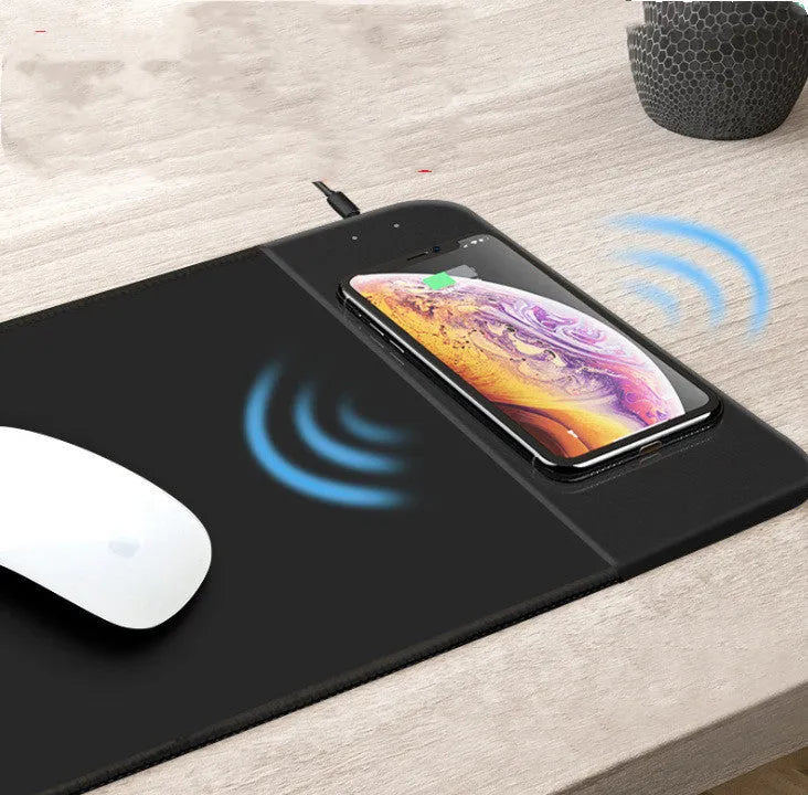 Wireless charging mouse pad with cartoon design, RGB lighting and USB cable