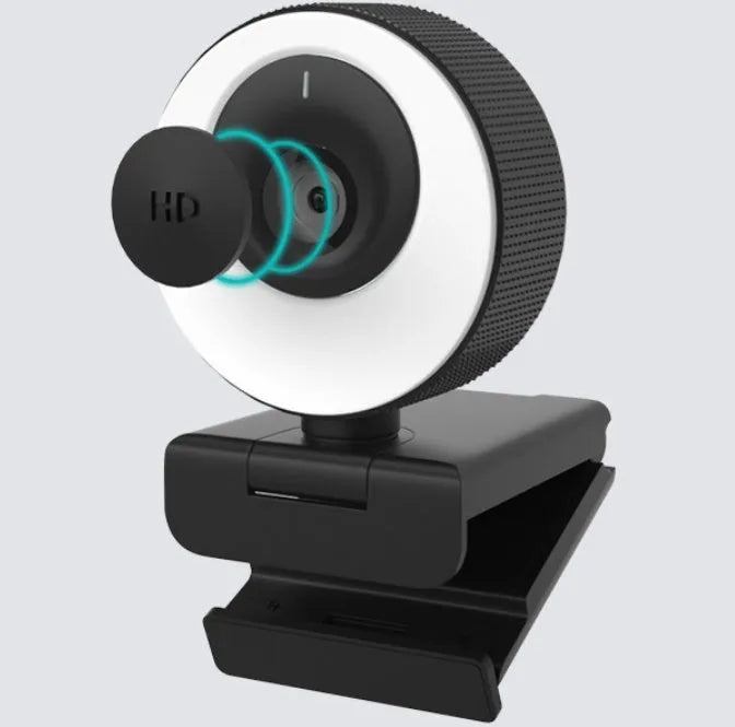 Black USB webcam computer camera with 1.7m cable for 1080p video calls