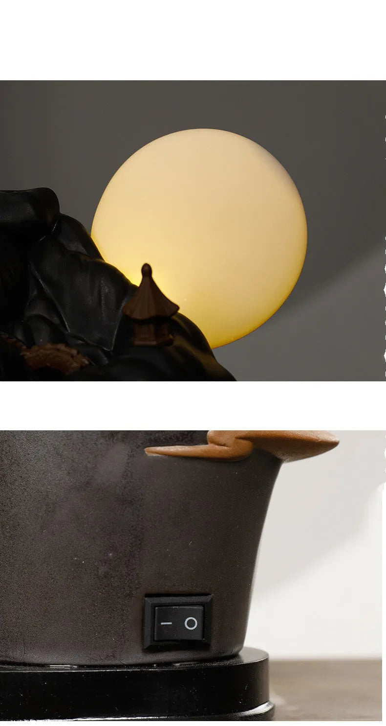 Dehua ceramic aromatherapy furnace with colour glaze finish and Return to Hometown design in photo colour.