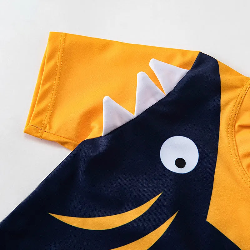 Children's swim top in Big mouth fish pattern, split design, quick-drying polyester with cotton lining
