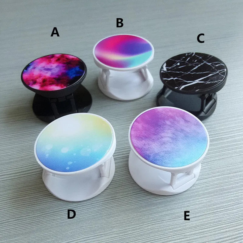 Folding mobile phone holder in solid colour with thermal transfer aluminium sheet option on desktop