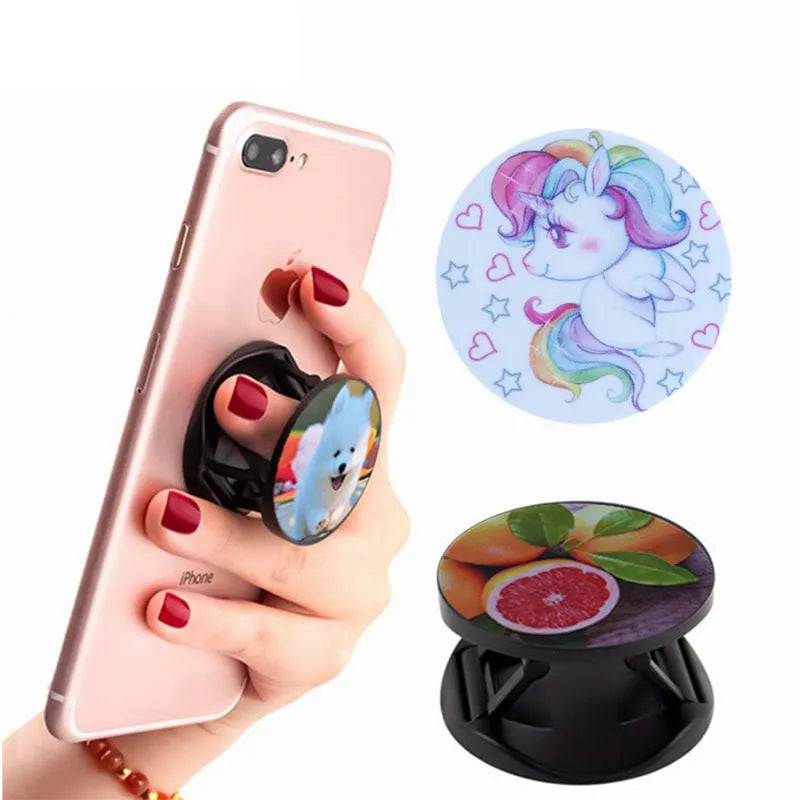 Folding mobile phone holder in solid colour with thermal transfer aluminium sheet option on desktop
