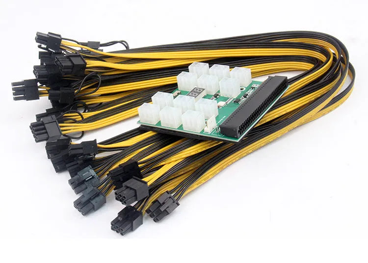 Server power conversion board to 6-pin adapter with twelve 50 cm 8-pin graphics card power cables