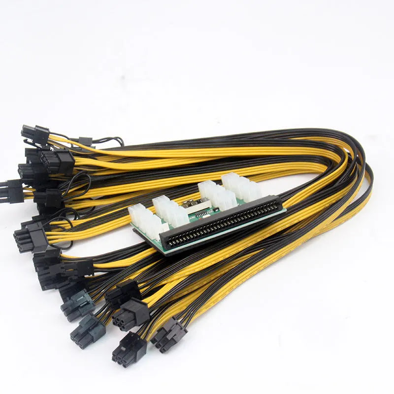 Server power conversion board to 6-pin adapter with twelve 50 cm 8-pin graphics card power cables