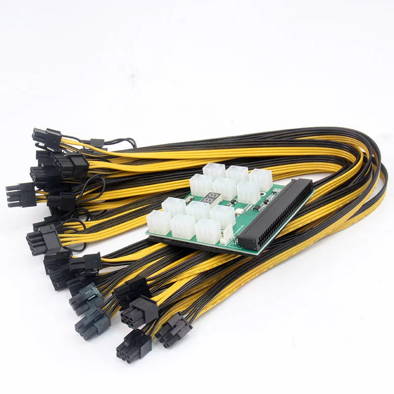 Server power conversion board to 6-pin adapter with twelve 50 cm 8-pin graphics card power cables