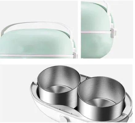 Portable electric lunch box with stainless steel interior in choice of colours