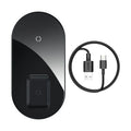 Baseus minimalist two-in-one wireless charger pro version for phones and pods in black, white, or transparent.
