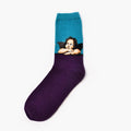 Men's cotton mid-calf socks with retro oil painting art print, free size 39-44, shown on plain background