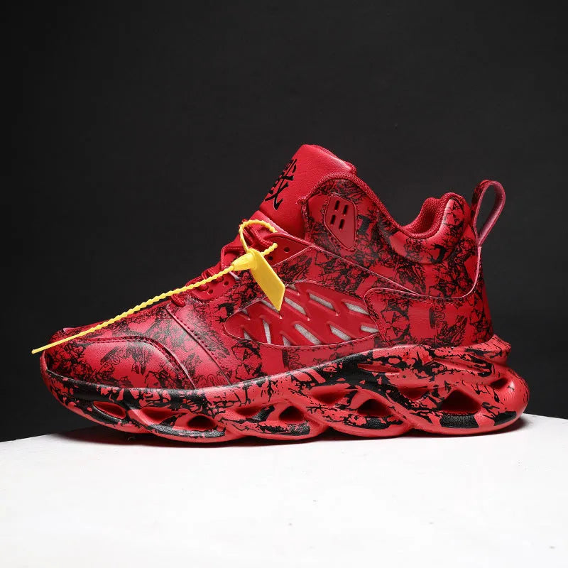 Men's high-top basketball shoes in camouflage pattern with microfiber upper and rubber sole
