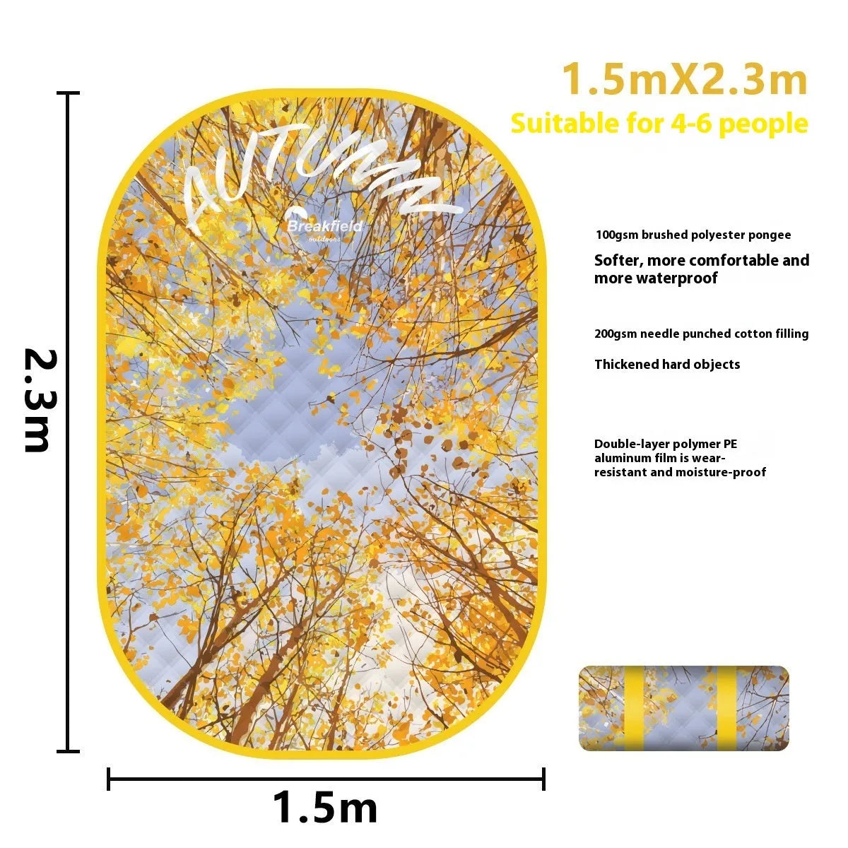 Waterproof ultrasonic thickened picnic camping mat in Four Seasons colours showing brushed fabric texture