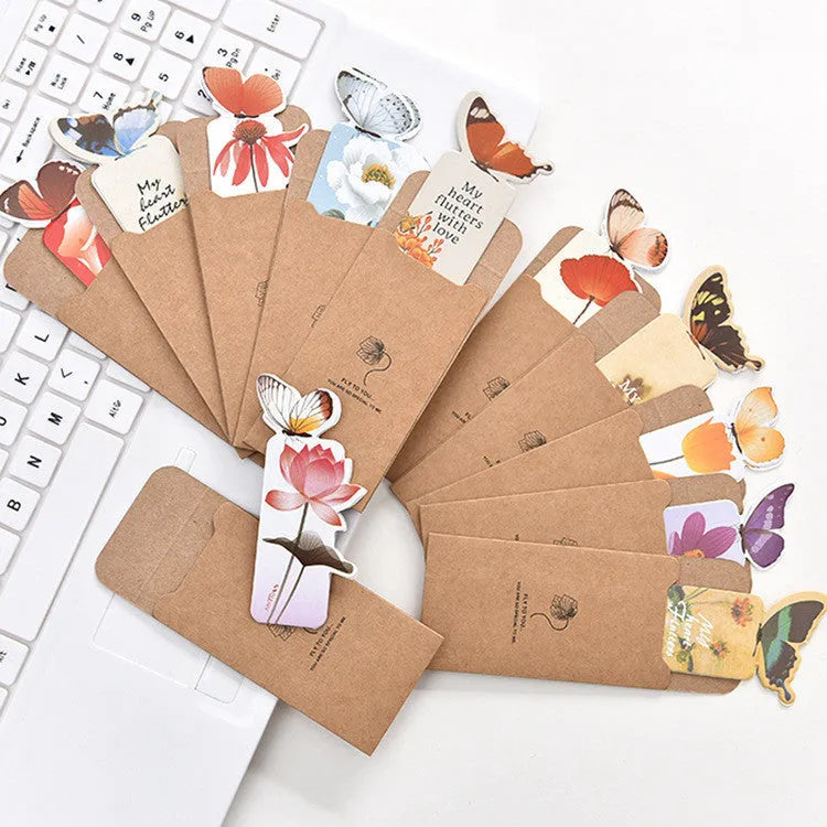 Butterfly design paper bookmark measuring 13.5 by 5.5 centimetres with colourful Japanese and South Korean stationery style