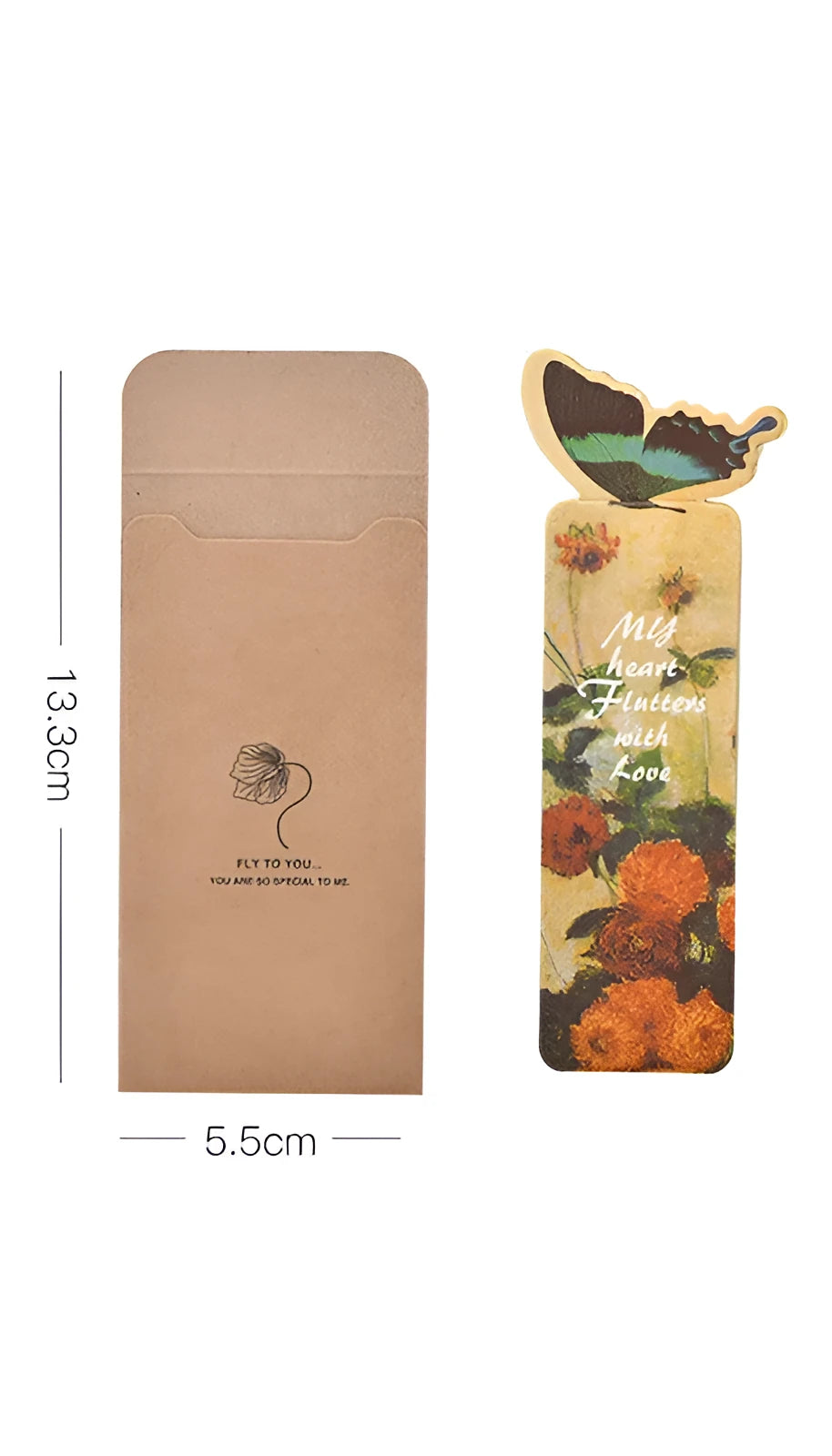 Butterfly design paper bookmark measuring 13.5 by 5.5 centimetres with colourful Japanese and South Korean stationery style