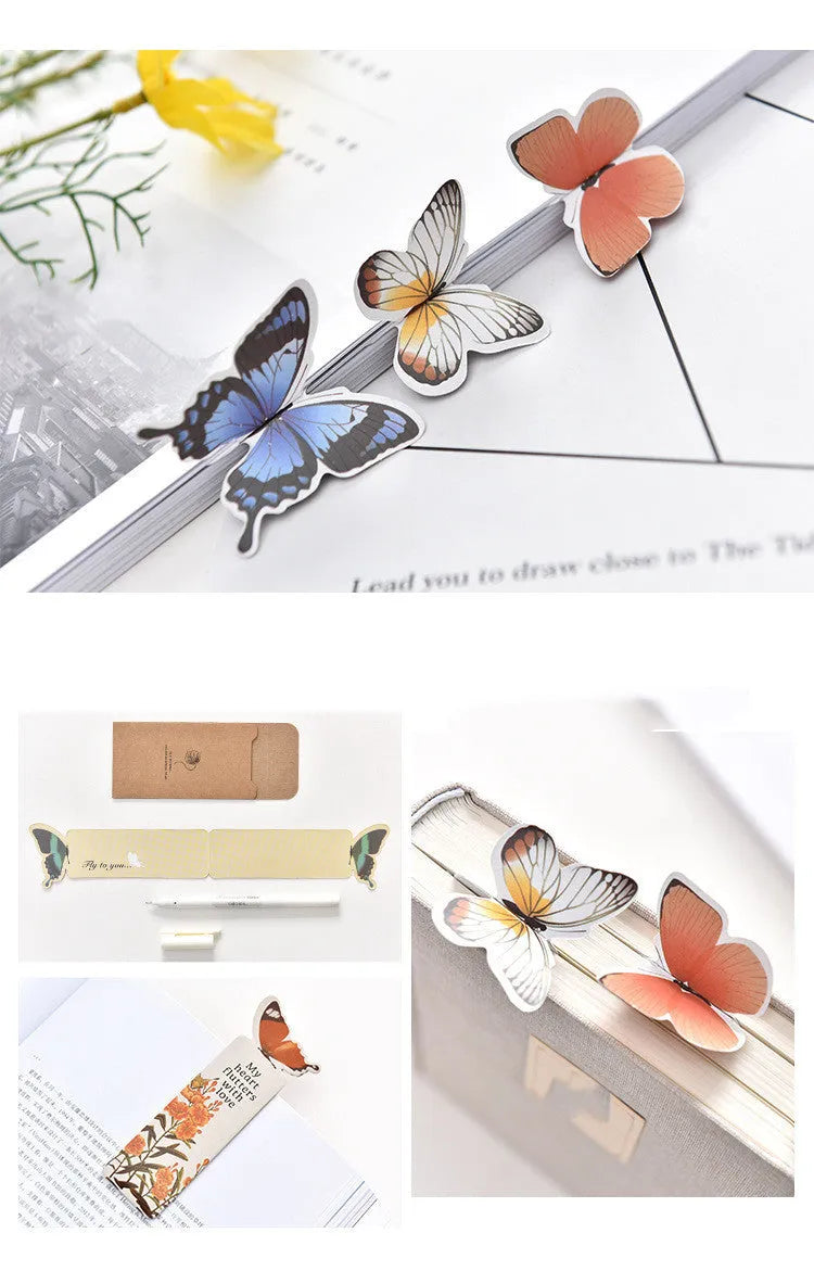 Butterfly design paper bookmark measuring 13.5 by 5.5 centimetres with colourful Japanese and South Korean stationery style