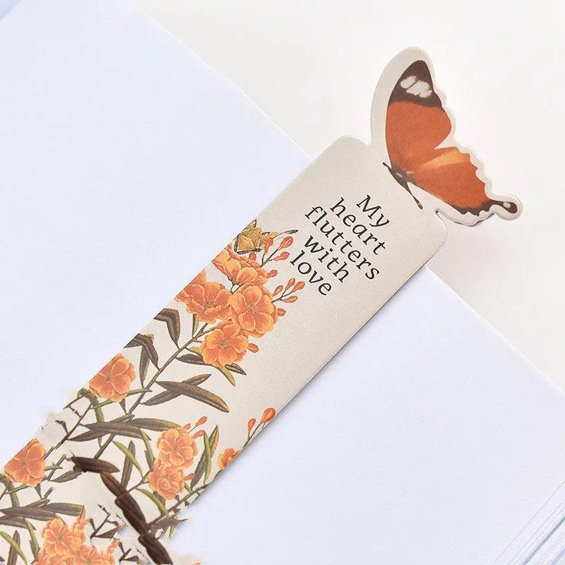 Butterfly design paper bookmark measuring 13.5 by 5.5 centimetres with colourful Japanese and South Korean stationery style