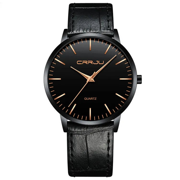 Casual unisex quartz watch with alloy case and choice of black or gold mesh or leather strap.
