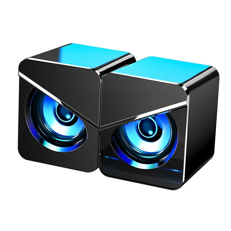 Black and white USB desktop computer speakers with 3.5mm jack connection