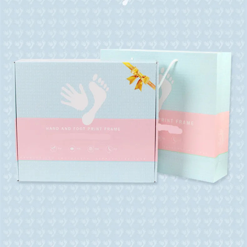 Modern baby hand and foot print anniversary photo frame in black, pink or white colour options
