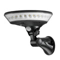 White 360-degree solar-powered security light with motion sensor, mounted on a wall.