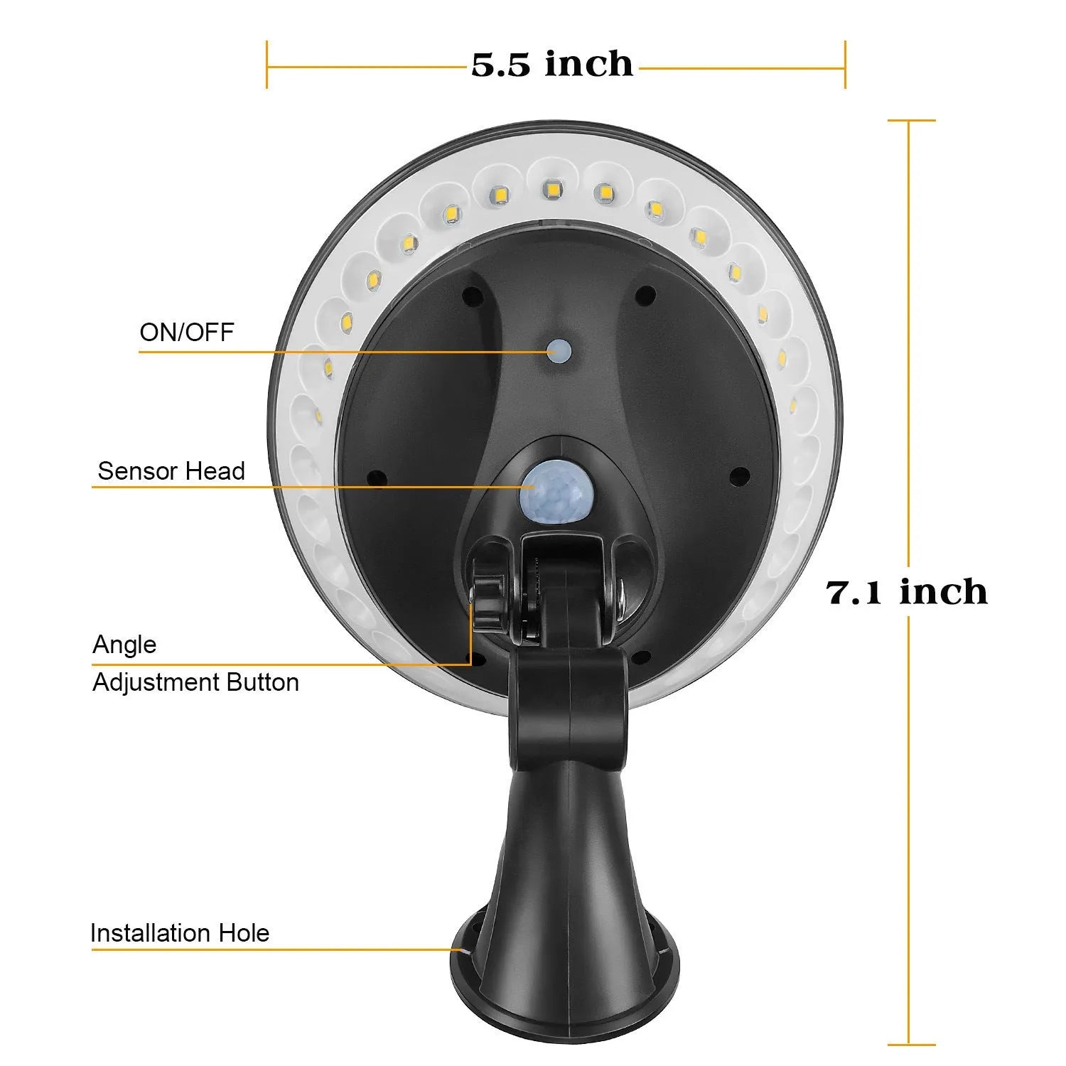 White 360-degree solar-powered security light with motion sensor, mounted on a wall.