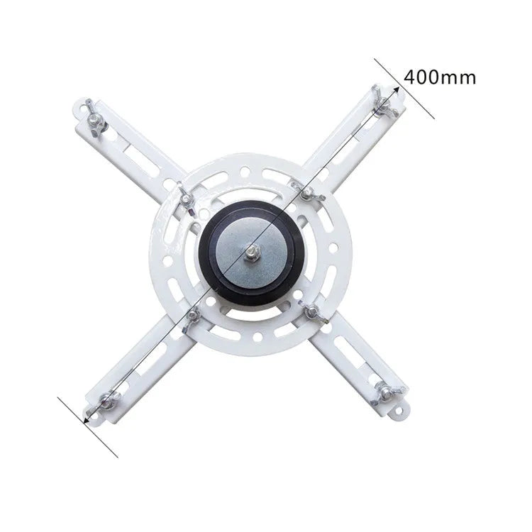 White electric projector lifting hanger with ultra-thin chassis and wireless remote control on a ceiling