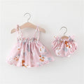 Baby summer cotton dress with flower pattern in blue, pink, and yellow, sizes 70cm to 100cm
