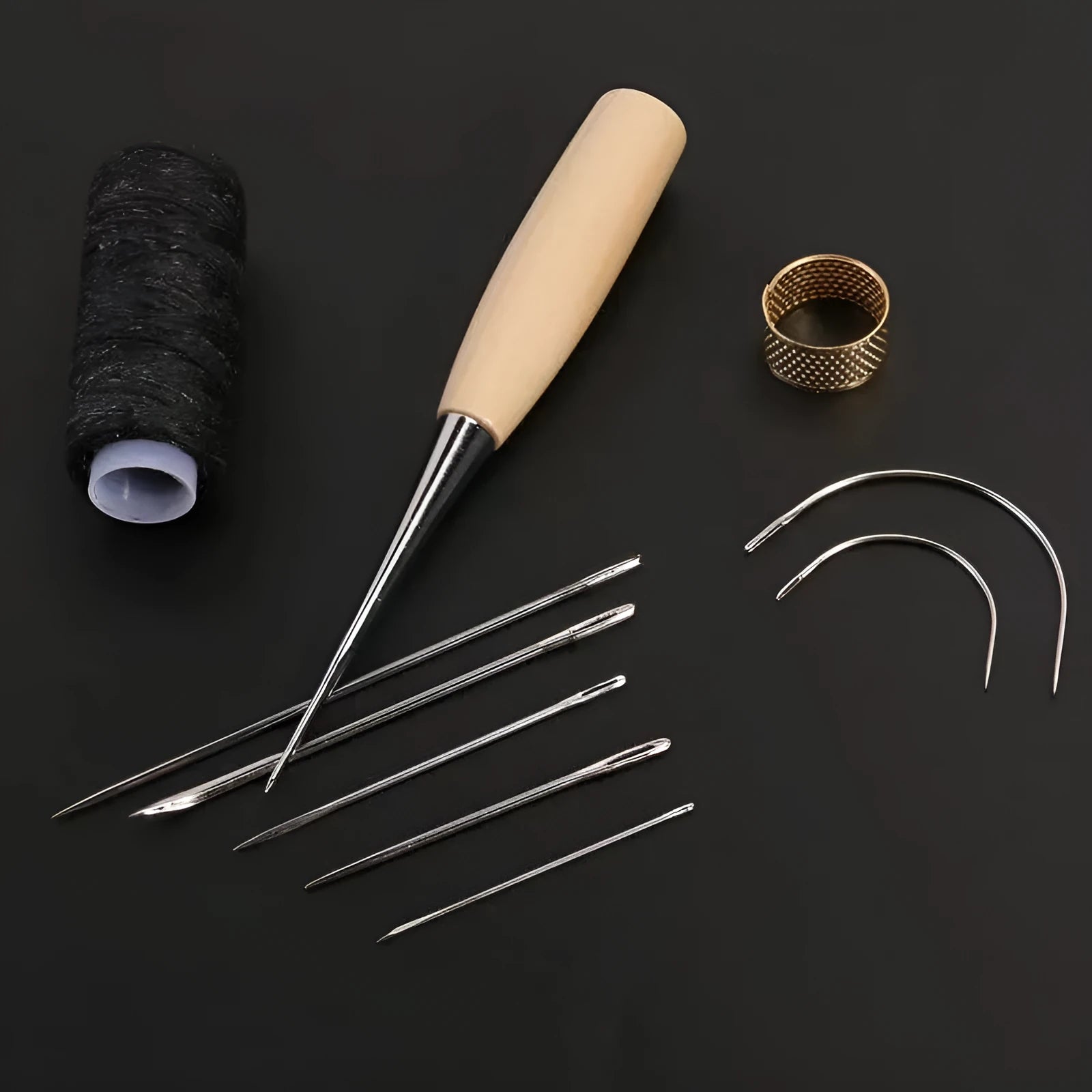 Four-piece leather tool set with alloy steel hand-stitching and carving tools