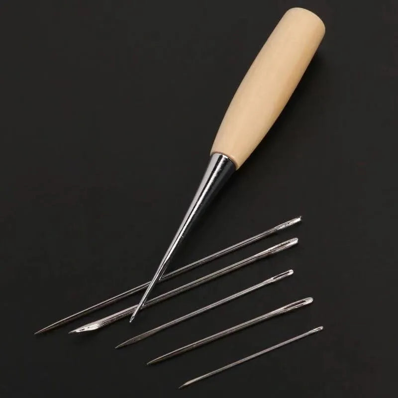 Four-piece leather tool set with alloy steel hand-stitching and carving tools