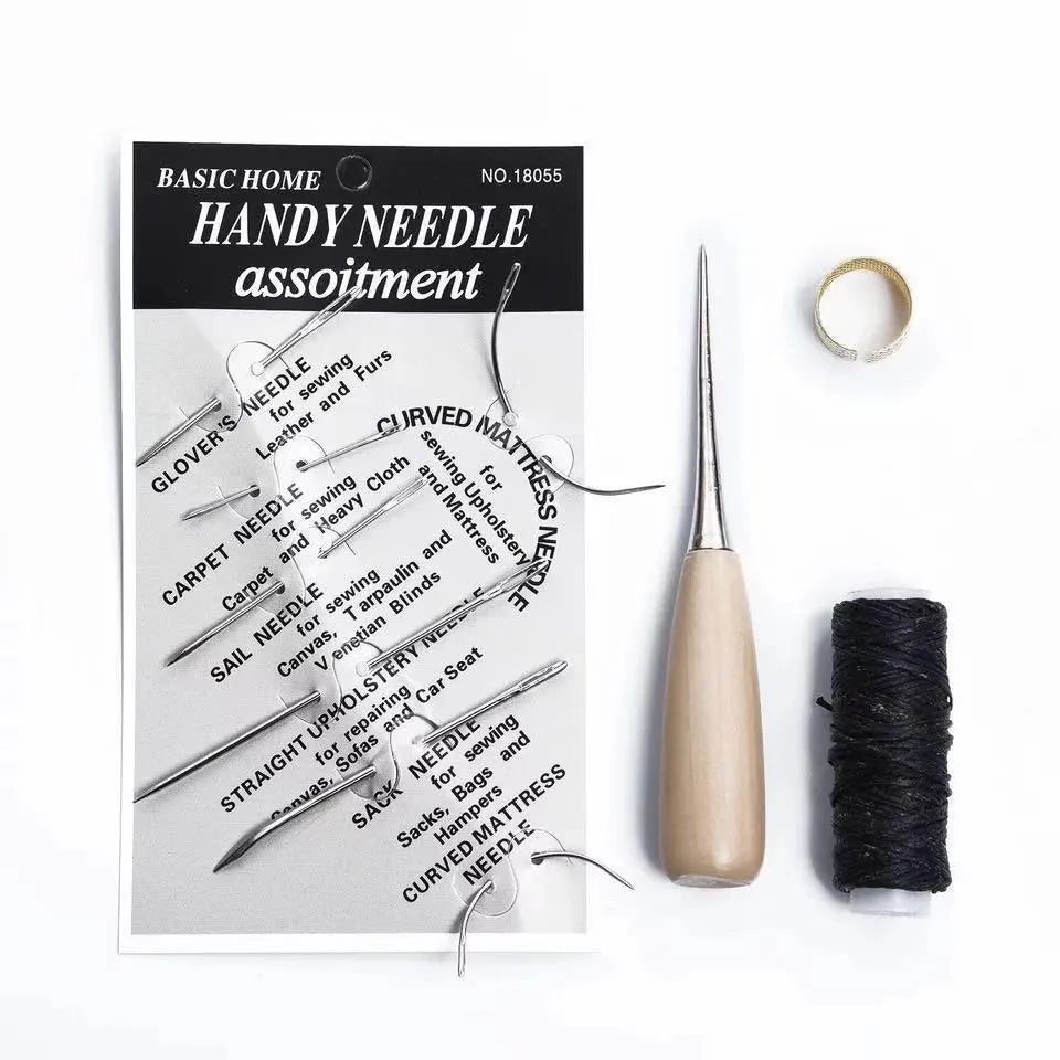 Four-piece leather tool set with alloy steel hand-stitching and carving tools