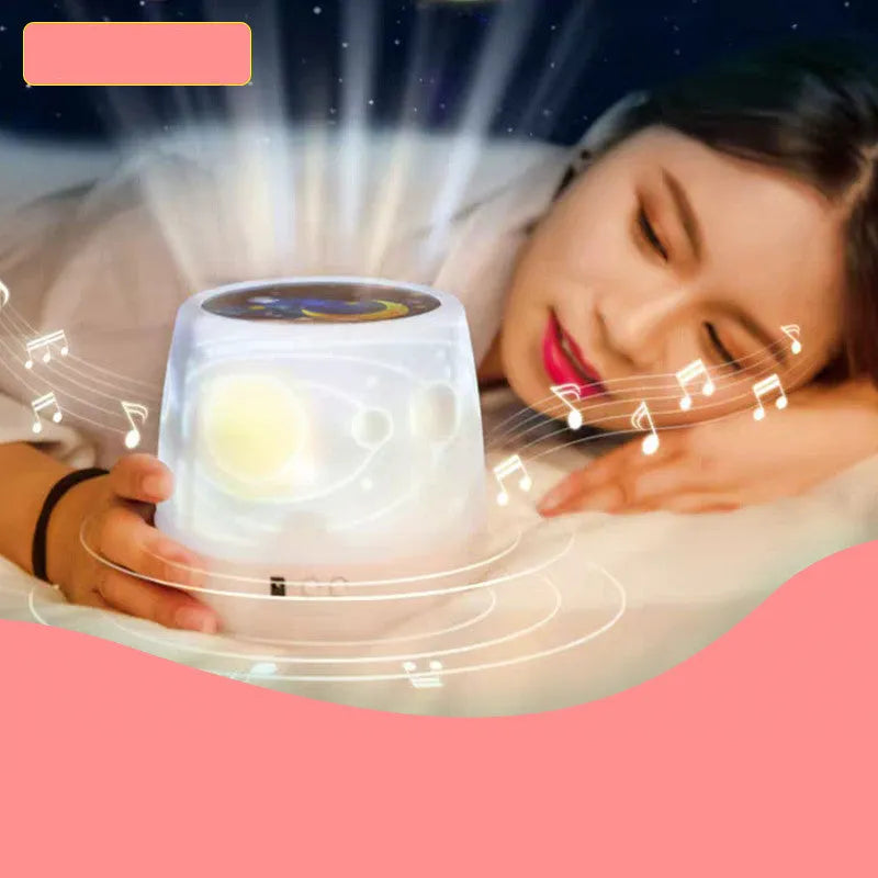 Pruixin rotating projector night light showing star patterns on a wall.