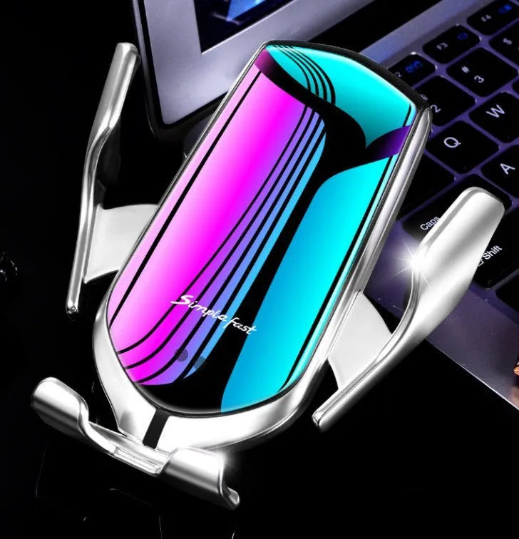 Magic Clip R1 automatic wireless charging car phone holder in gold and silver colours