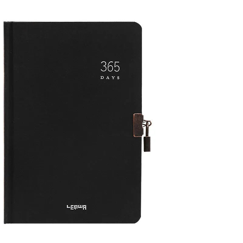 Locked A5 hardcover diary notebook with combination lock in beige camel and ya black colour options.
